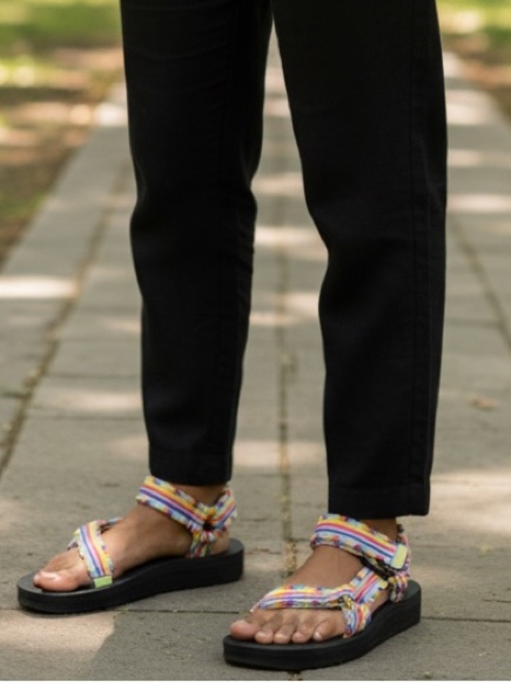 Teva Midform Rainbow Fringe Strap Sandals - Black Sole